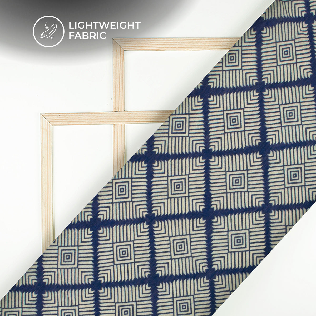 Royal Blue And White Geometric Digital Print Viscose Chanderi Fabric
