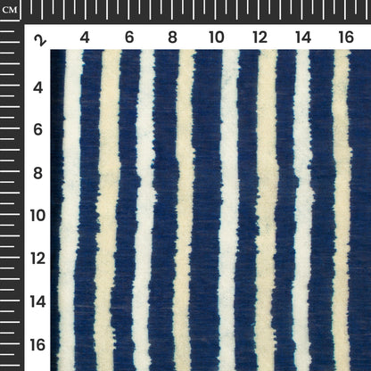 Royal Blue And White Stripes Digital Print Viscose Chanderi Fabric