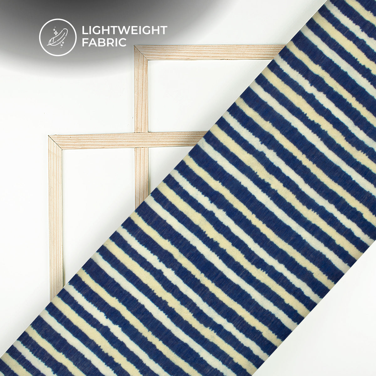 Royal Blue And White Stripes Digital Print Viscose Chanderi Fabric