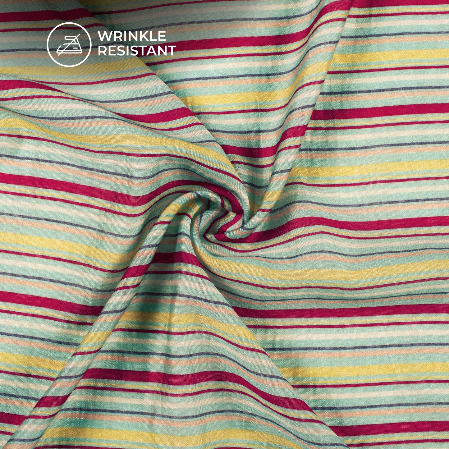 Mint Green And Pink Stripes Digital Print Viscose Chanderi Fabric