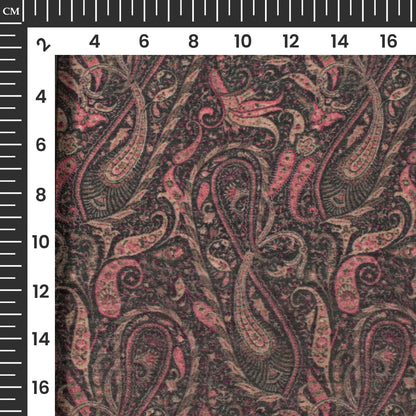 Taffy Pink And Black Paisley Digital Print Viscose Chanderi Fabric