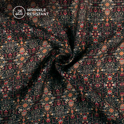 Magenta Pink And Black Traditional Digital Print Viscose Chanderi Fabric