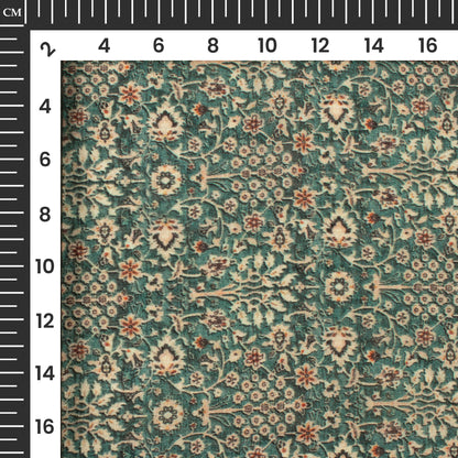 Teal Blue And Beige Floral Digital Print Viscose Chanderi Fabric