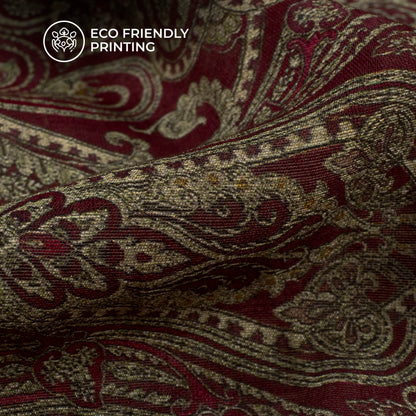 Sangria Red And Green Paisley Digital Print Viscose Chanderi Fabric
