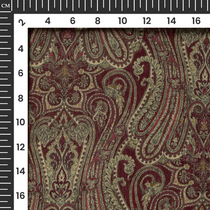 Sangria Red And Green Paisley Digital Print Viscose Chanderi Fabric