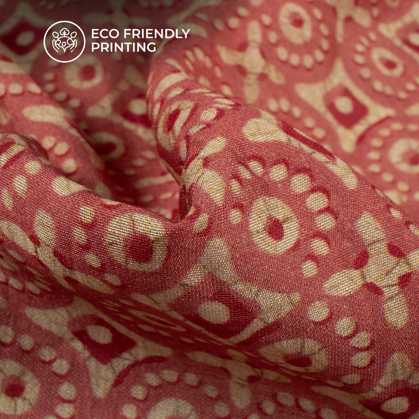 Salmon Pink And Beige Geometric Digital Print Viscose Chanderi Fabric