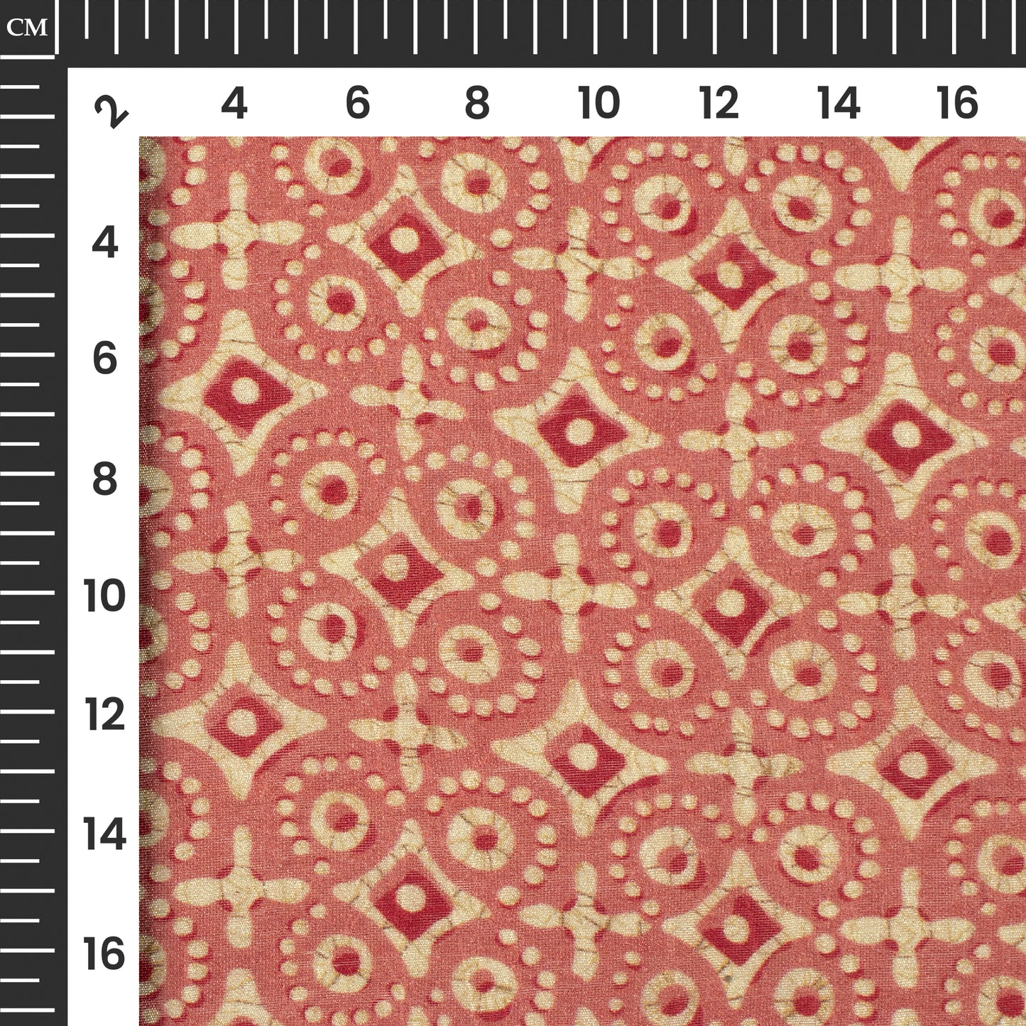 Salmon Pink And Beige Geometric Digital Print Viscose Chanderi Fabric