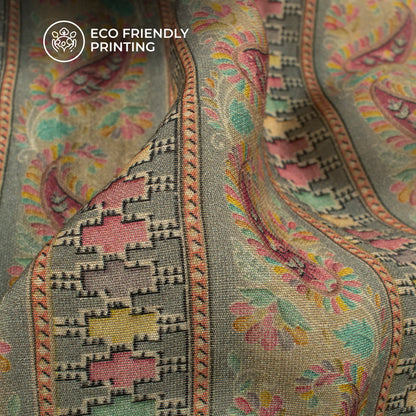 Taffy Pink And Grey Paisley Digital Print Viscose Chanderi Fabric