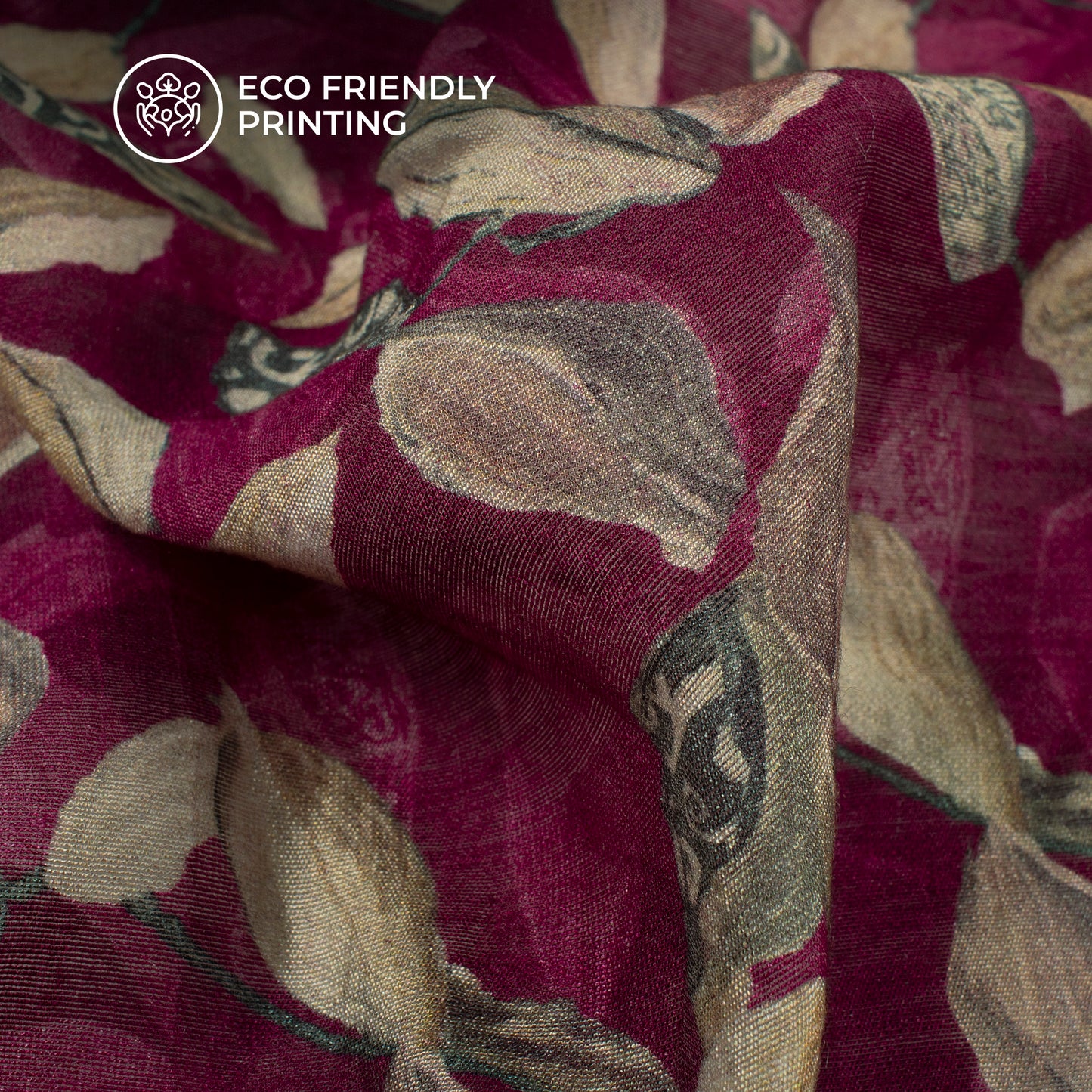 Sangria Purple And Brown Leaf Digital Print Viscose Chanderi Fabric