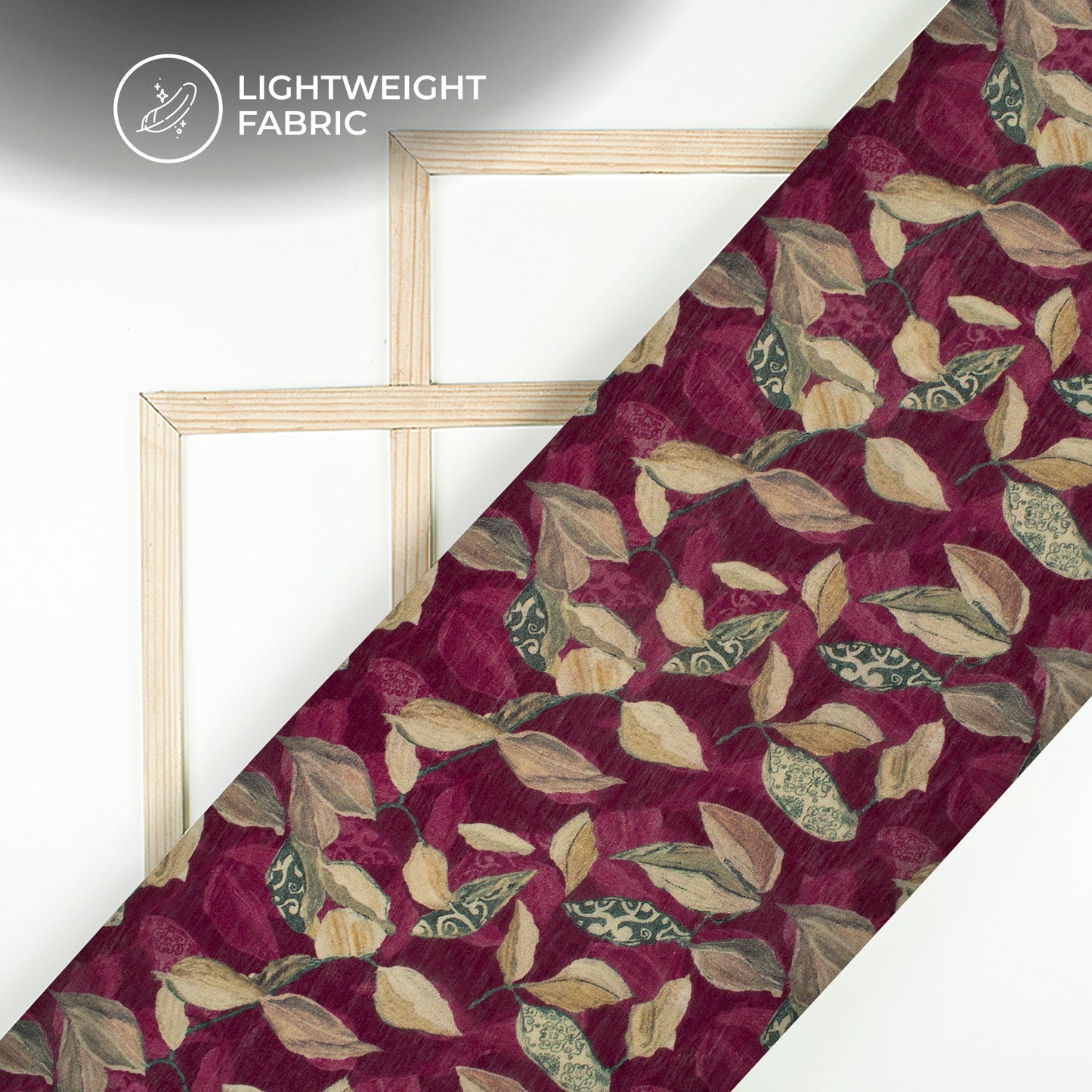 Sangria Purple And Brown Leaf Digital Print Viscose Chanderi Fabric