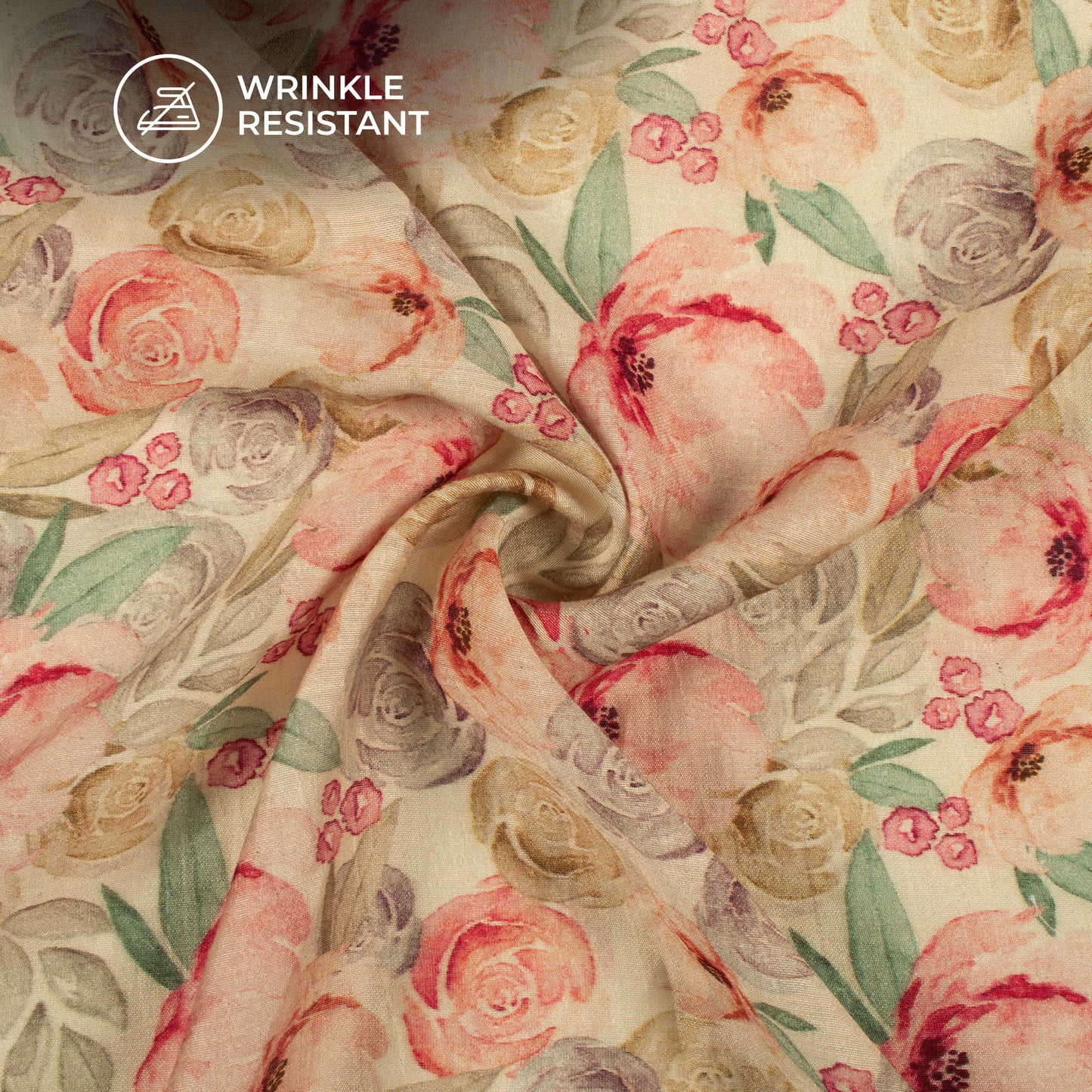 Peach Pink And Cream Floral Digital Print Viscose Chanderi Fabric
