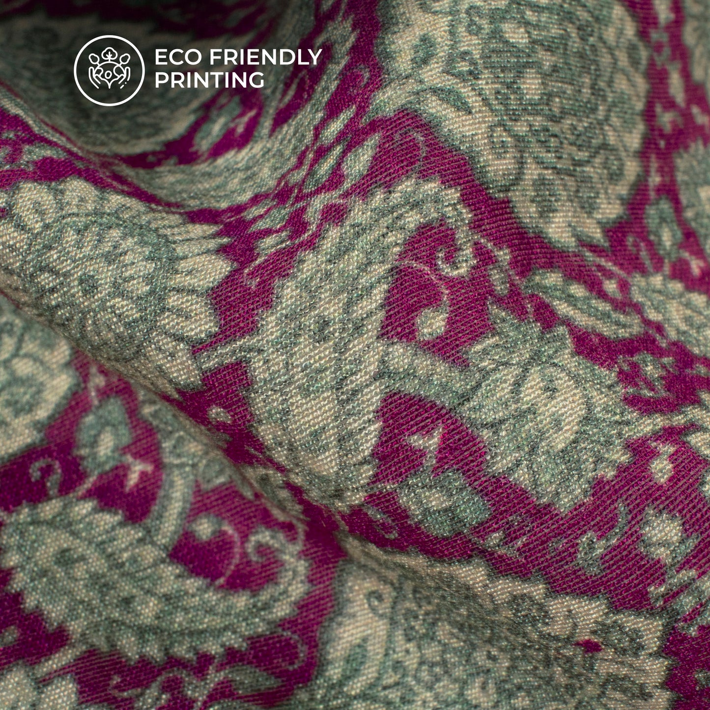 Magenta Pink And Green Floral Digital Print Viscose Chanderi Fabric