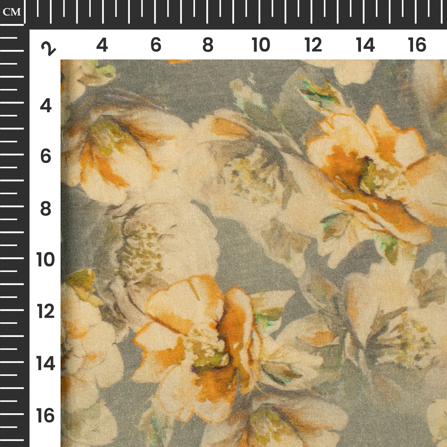 Oat Beige And Grey Floral Digital Print Viscose Chanderi Fabric