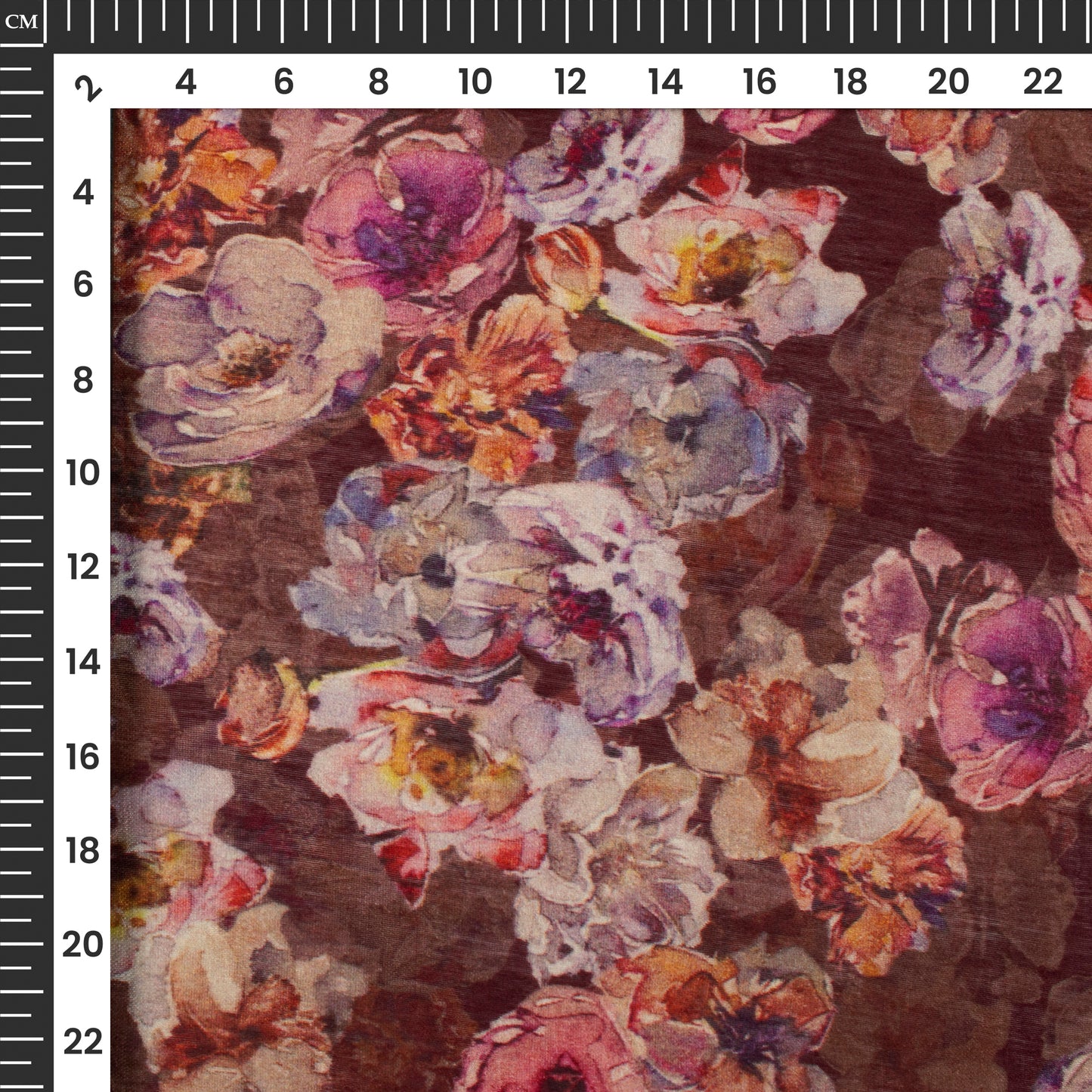 Hickory Brown And Pink Floral Digital Print Viscose Chanderi Fabric