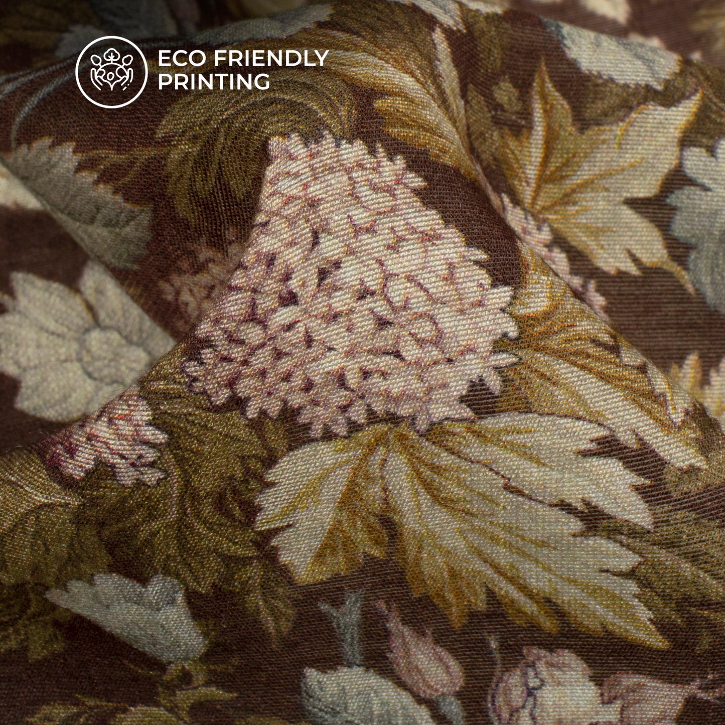 Dark Brown And Beige Floral Digital Print Viscose Chanderi Fabric