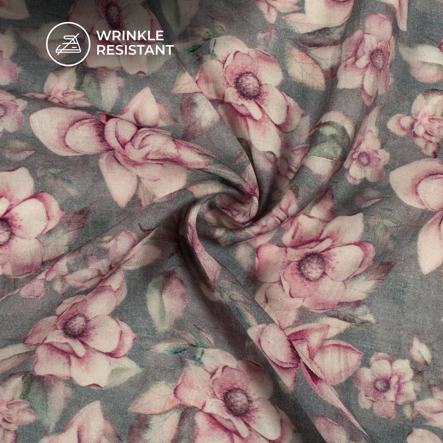 Lace Pink And Grey Floral Digital Print Viscose Chanderi Fabric