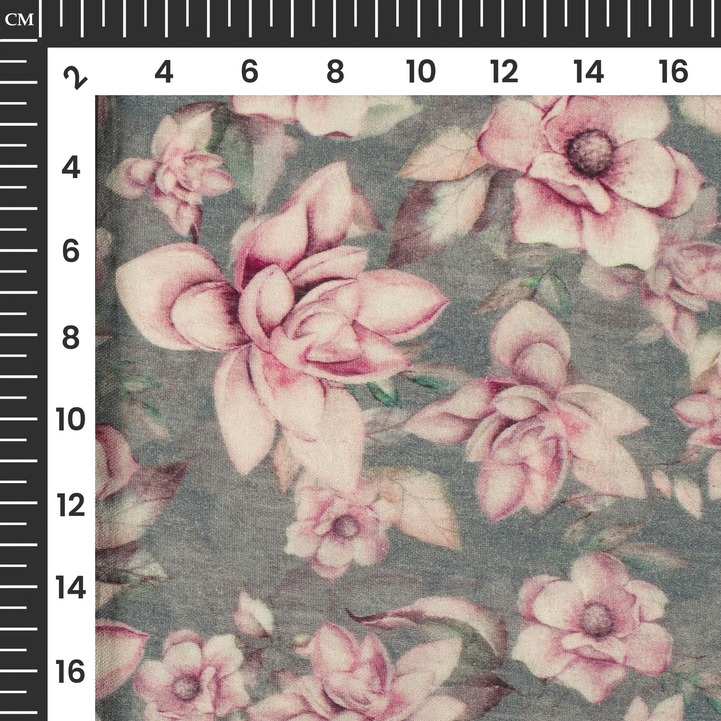 Lace Pink And Grey Floral Digital Print Viscose Chanderi Fabric