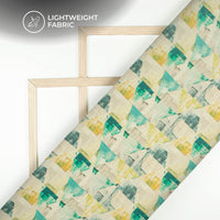 Teal Blue And Beige Geometric Digital Print Pure Georgette Fabric