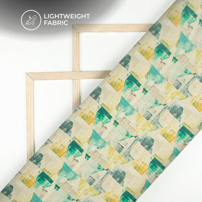 Teal Blue And Beige Geometric Digital Print Pure Georgette Fabric