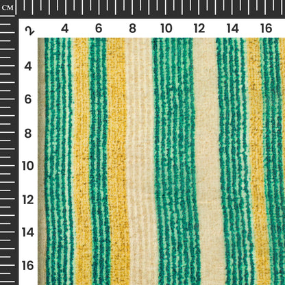 Teal Blue And Yellow Stripes Digital Print Pure Georgette Fabric