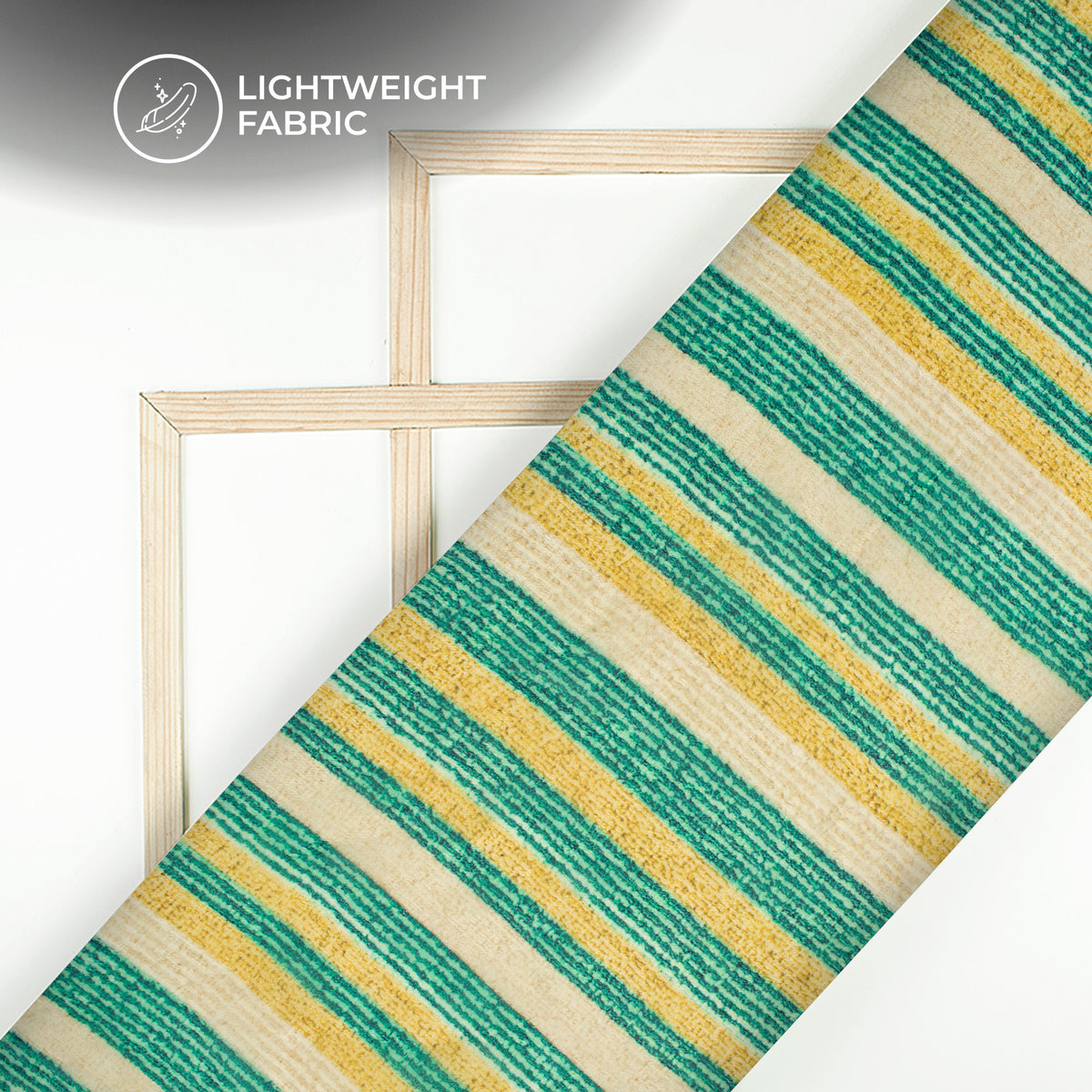 Teal Blue And Yellow Stripes Digital Print Pure Georgette Fabric