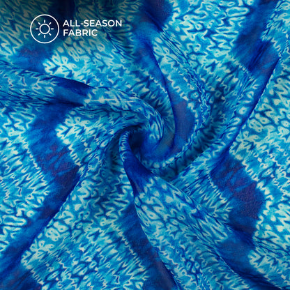 Sky Blue And White Chevron Digital Print Pure Georgette Fabric