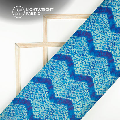 Sky Blue And White Chevron Digital Print Pure Georgette Fabric