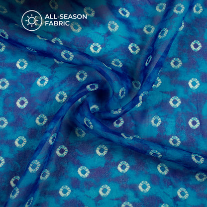 Royal Blue And White Bandhanii Digital Print Pure Georgette Fabric