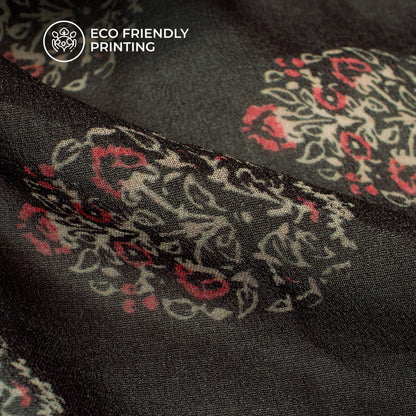 Seaweed Green And Beige Floral Digital Print Pure Georgette Fabric