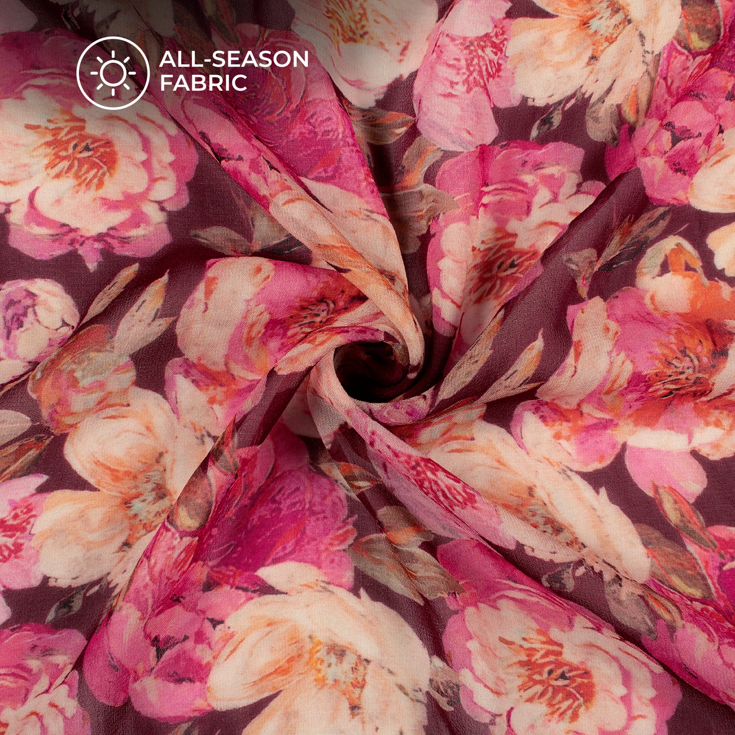 Taffy Pink And Brown Floral Digital Print Pure Georgette Fabric