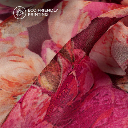 Taffy Pink And Brown Floral Digital Print Pure Georgette Fabric