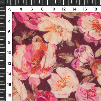 Taffy Pink And Brown Floral Digital Print Pure Georgette Fabric