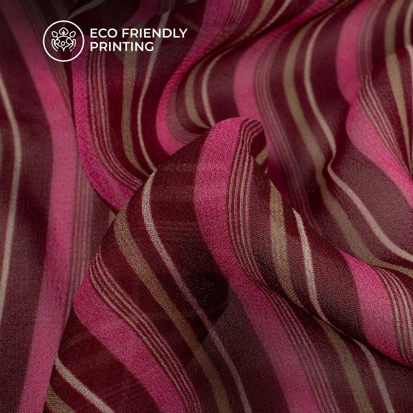 Dark Brown And Pink Stripes Digital Print Pure Georgette Fabric
