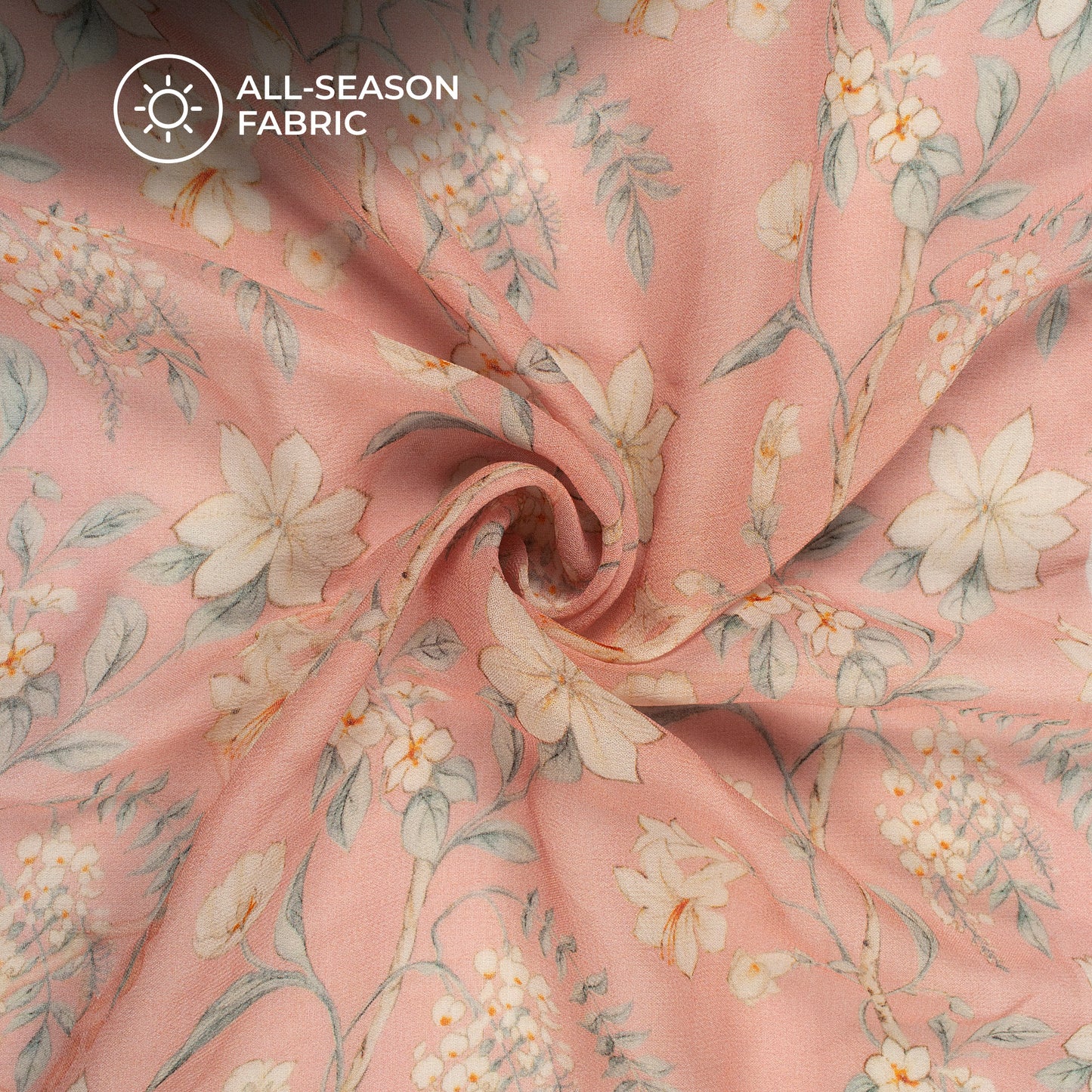 Blush Pink And Beige Floral Digital Print Pure Georgette Fabric
