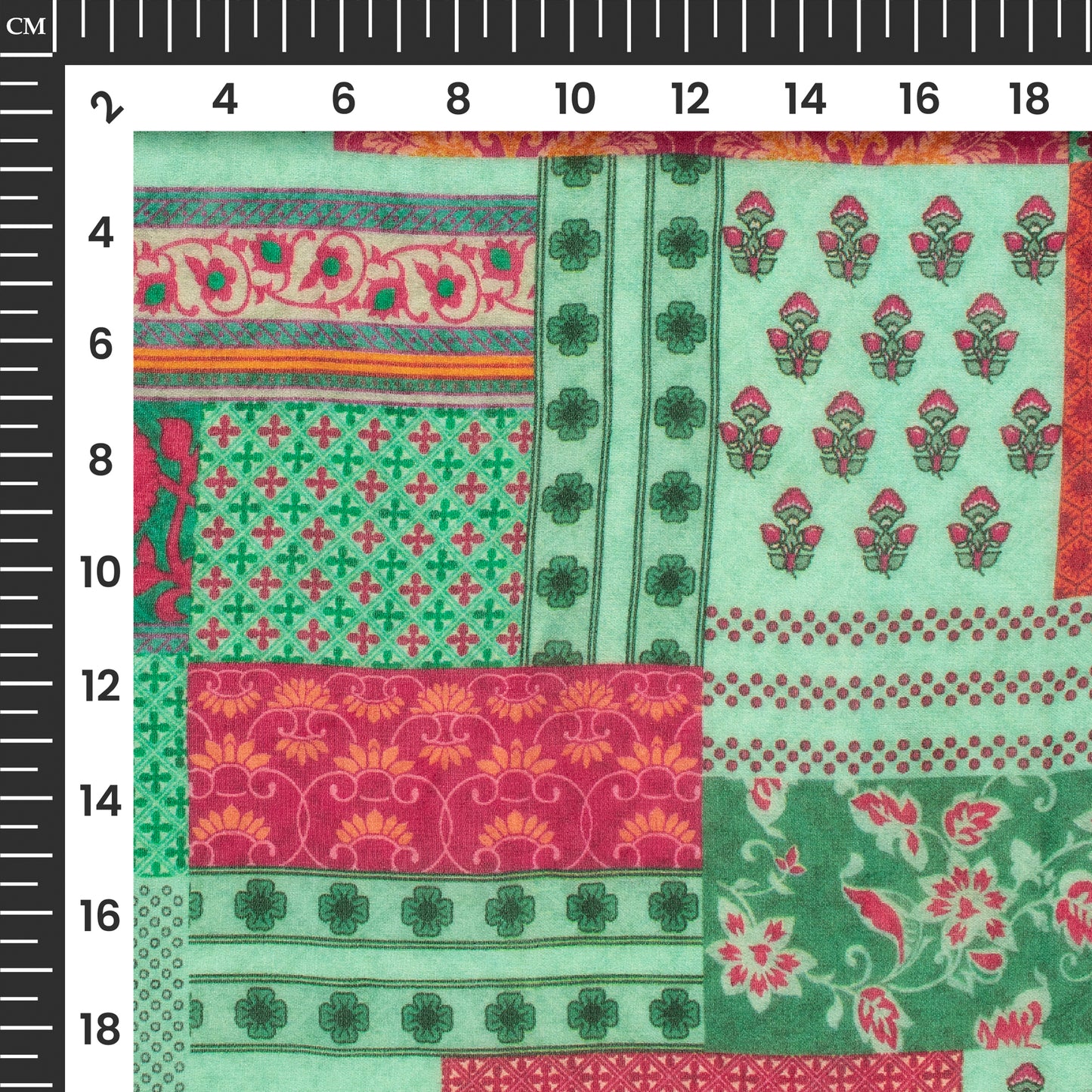 Magenta Pink And Green Patch Digital Print Pure Georgette Fabric