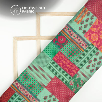 Magenta Pink And Green Patch Digital Print Pure Georgette Fabric
