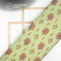 Tea Green And Orange Floral Digital Print Pure Georgette Fabric