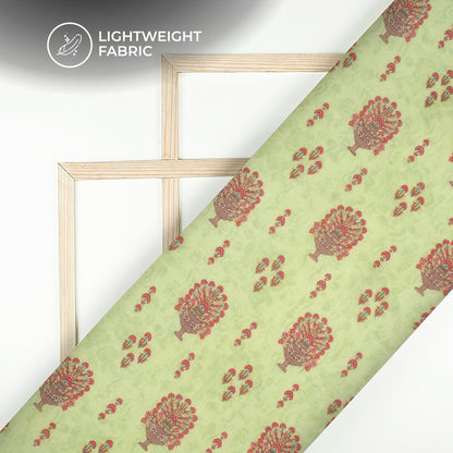 Tea Green And Orange Floral Digital Print Pure Georgette Fabric
