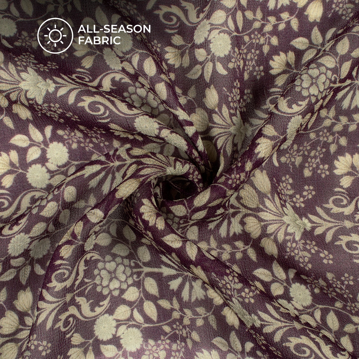 Raisin Purple And Beige Floral Digital Print Pure Georgette Fabric