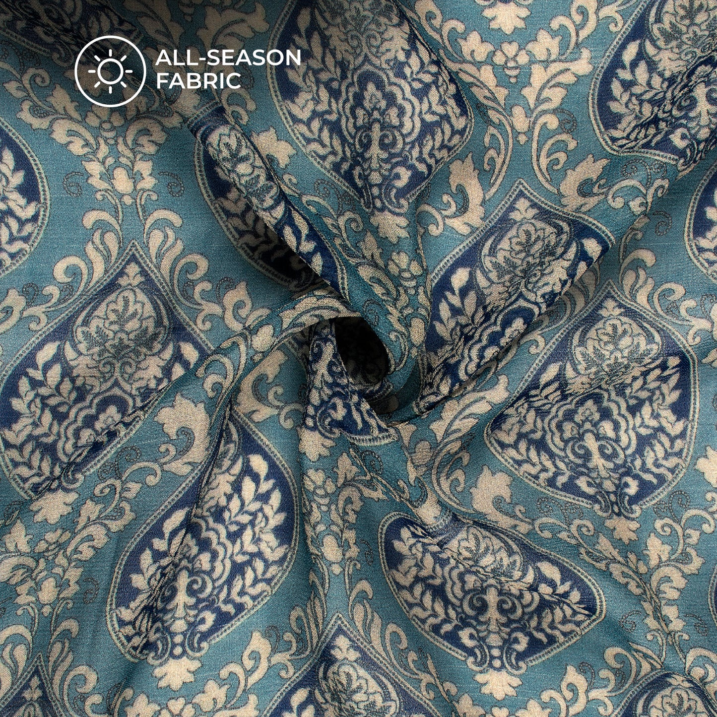 Air Force Blue And Beige Traditional Digital Print Pure Georgette Fabric
