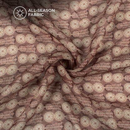 Redwood And Beige Geometric Digital Print Pure Georgette Fabric