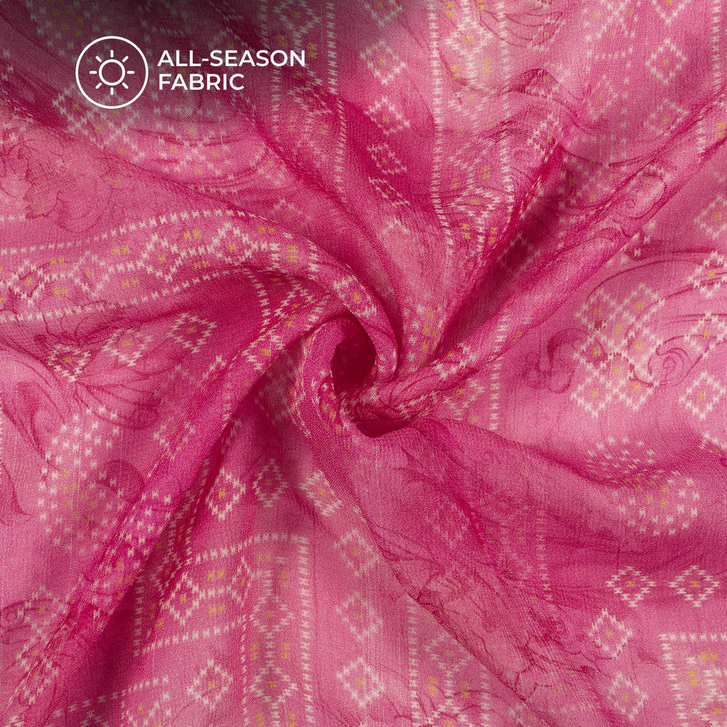 Hot Pink And White Bandhani Digital Print Pure Georgette Fabric
