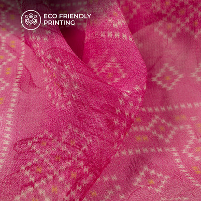 Hot Pink And White Bandhanii Digital Print Pure Georgette Fabric
