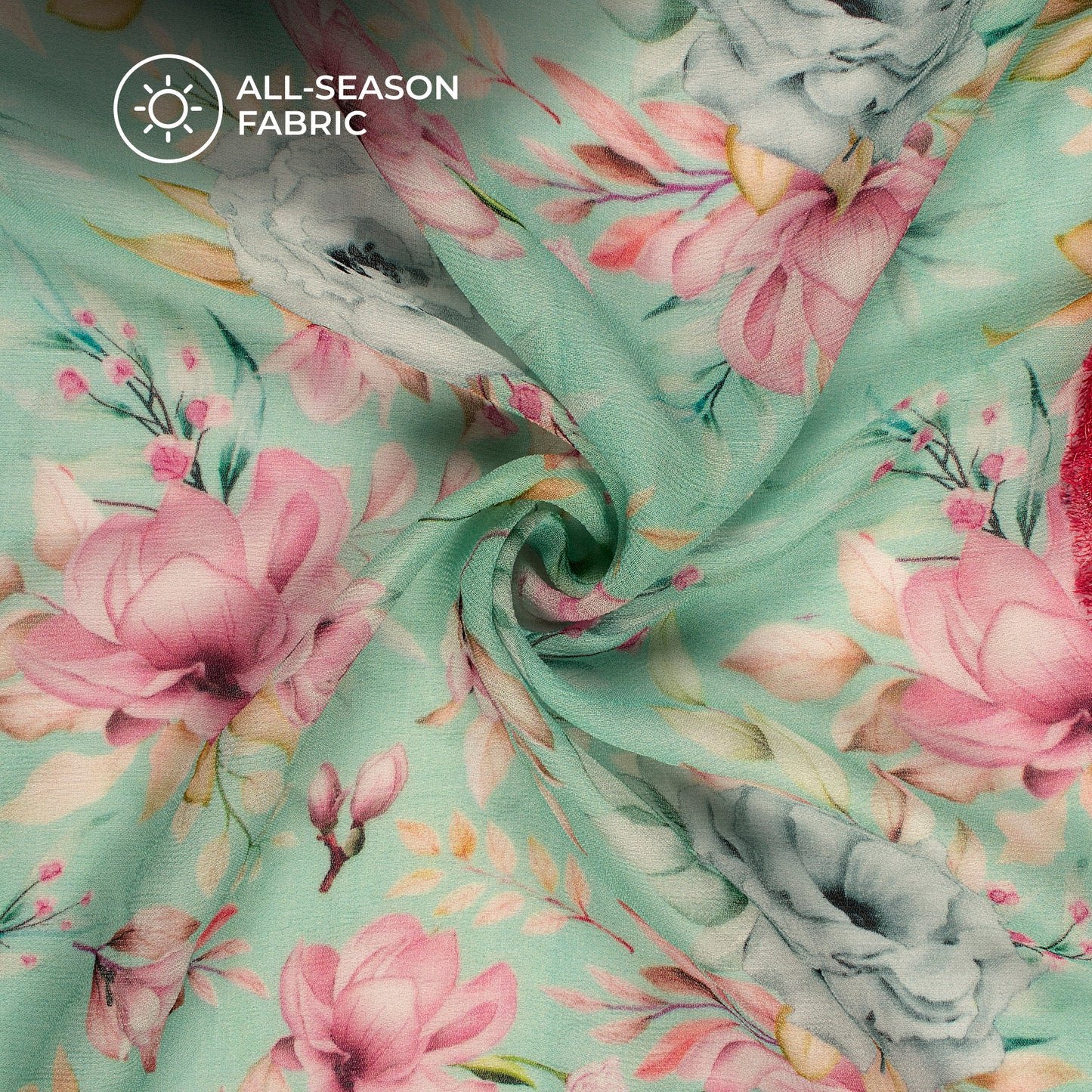 Mint Green And Pink Floral Digital Print Pure Georgette Fabric