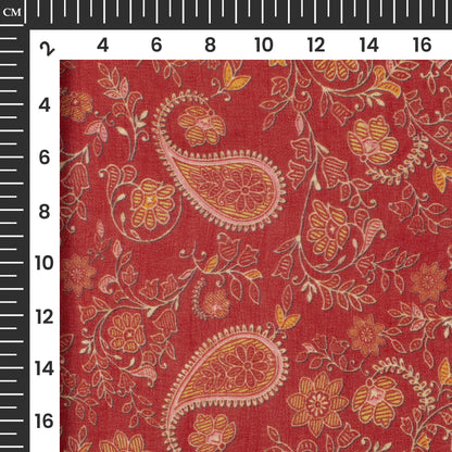 Red And Yellow Paisley Digital Print Pure Georgette Fabric