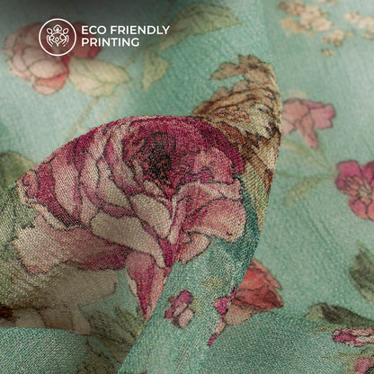 Light Blue And Peach Floral Digital Print Pure Georgette Fabric