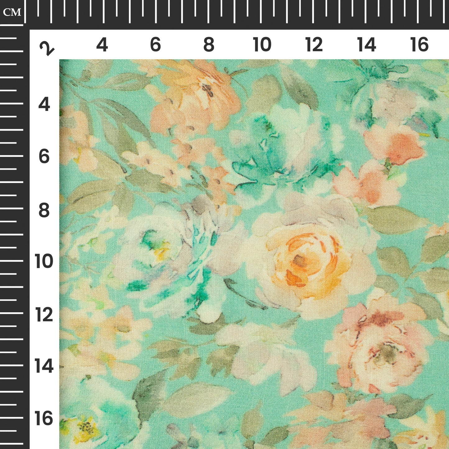 Turquoise Blue And Beige Floral Digital Print Pure Georgette Fabric