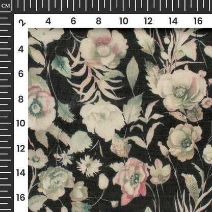 Ivory Cream And Black Floral Digital Print Pure Georgette Fabric