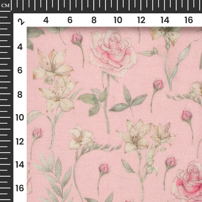 Lace Pink And Green Floral Digital Print Pure Georgette Fabric
