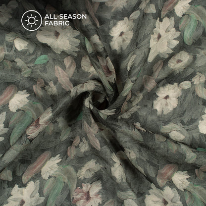 Rhino Grey And Beige Floral Digital Print Pure Georgette Fabric